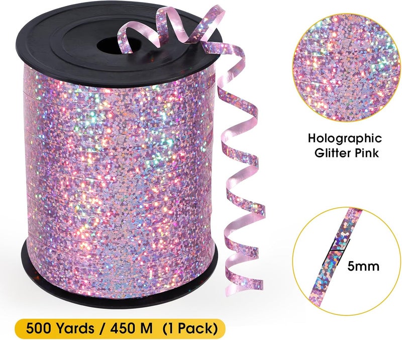 OMISELIO Pink Curling Ribbon, 500 Yard Shiny Metallic Curling Ribbon for Gift Wrapping, Balloons, Baby Showers, Birthdays 3/16 - Image 5